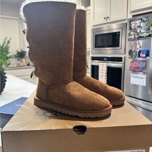 UGG Chestnut Suede Boots with Bows